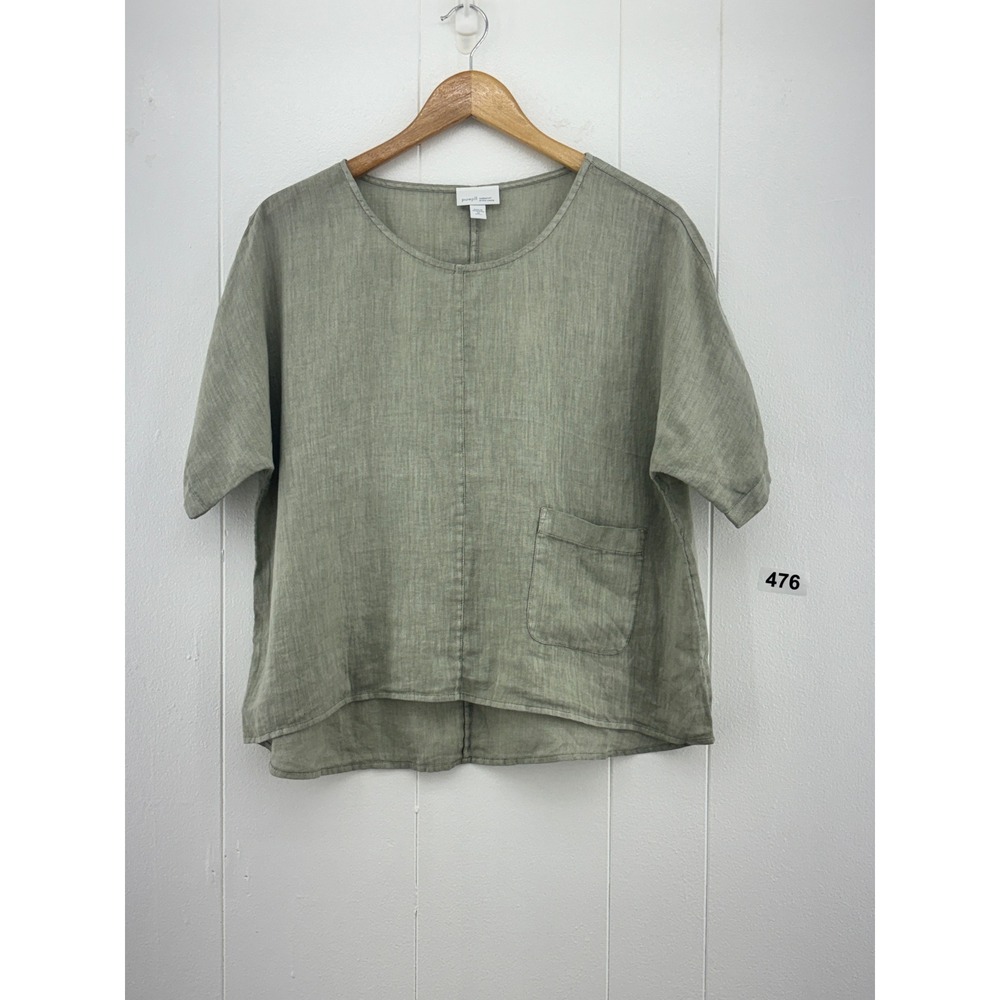 Pure Jill J. Jill Sage Green Garment Dyed Linen Top Pocket XS Petite